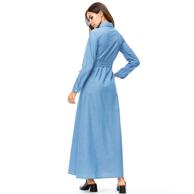 ShejoinSheenjoy Turn-down Collar Embroidery Muslim Abaya Denim Blue Women Long Dress Middle East Islamic Clothing Casual Dress (8)