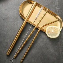 3 шт. металлическая соломинка из нержавеющей стали многоразовый металлический питьевой соломинки+ 1 щетка бар аксессуары очиститель щетка комплект для кисточек бар вечерние комплекты