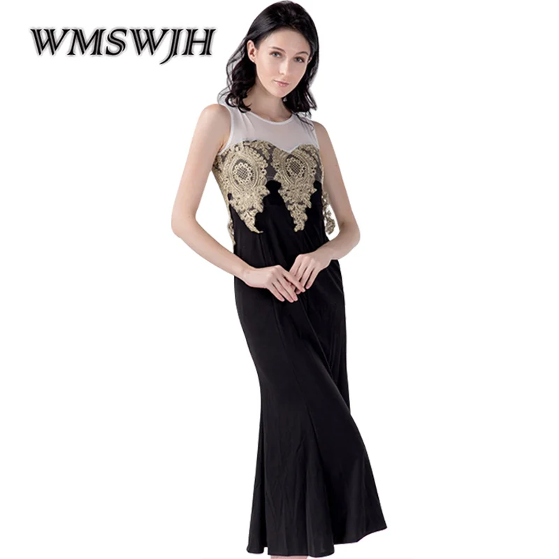 

Wmswjh Brand Summer Dress Women Sexy Applique perspective slim Office Dress Elegant Slim O-neck Fashion mermaid dress Vestidos