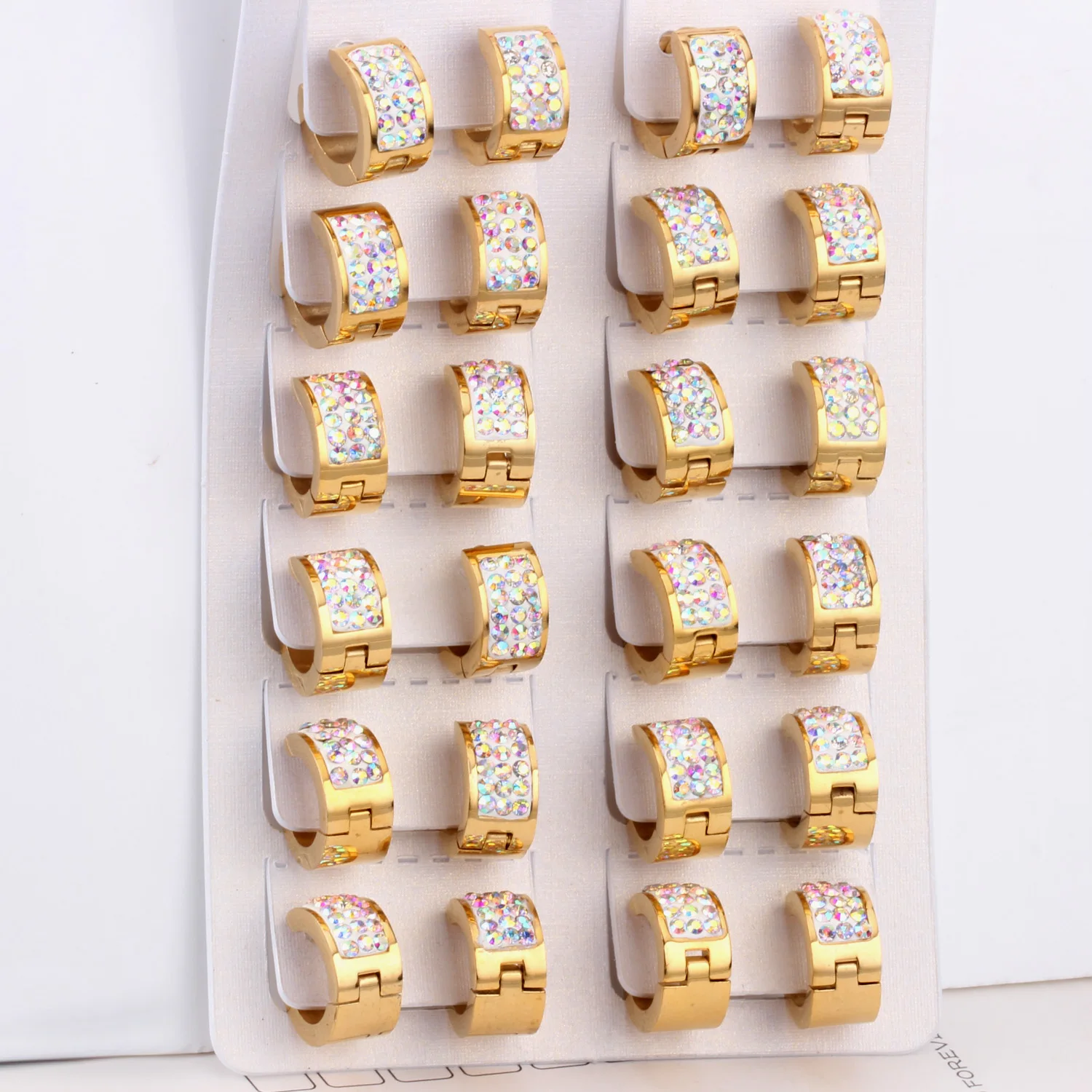 

LUXUKISSKIDS 12pcs/lot Colorful Clay Gold Hot Jewelry Top 316L Stainless Steel Small Hoop Earring Set For Women-300603