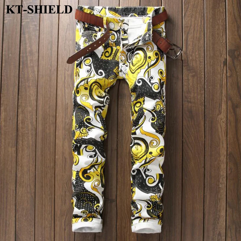Fashion Jeans Men Luxury Brand Printed Casual Trousers Male Vaqueros Hombre Skinny Slim fit Mens Denim