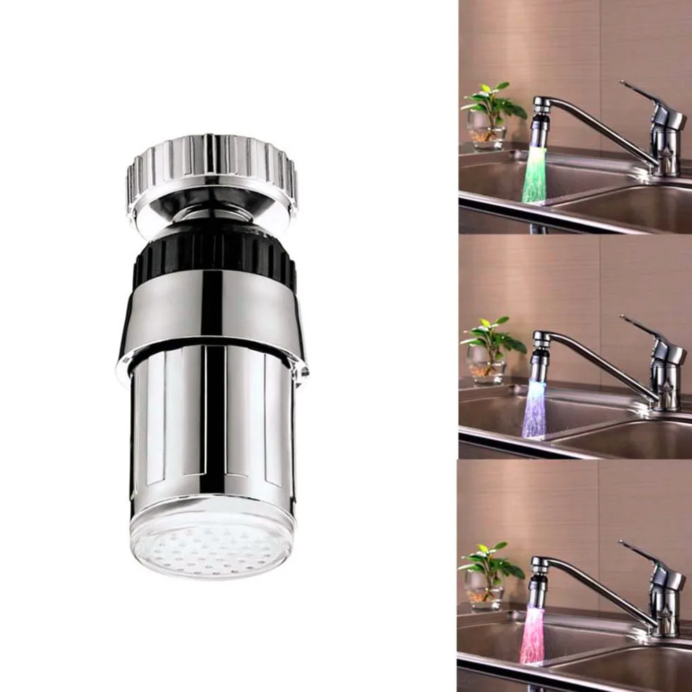 New arrival 360 Degree Free Rotate Swivel 3 Color LED Tap Faucet Temperature Sensor hot