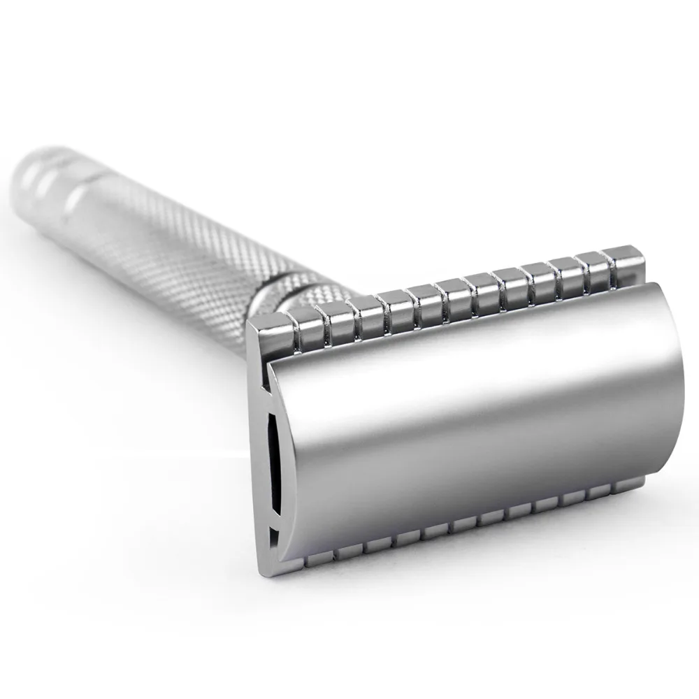 Single Blade Razor Brushed Silver Leather Gent