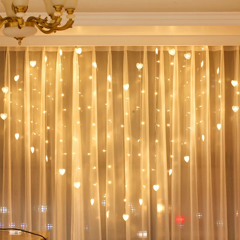 

2.5M Romantic Fairy Star Led Curtain String Light EU 220V US 110V Tail Plug Xmas Garland Lights For Wedding Holiday Decor love