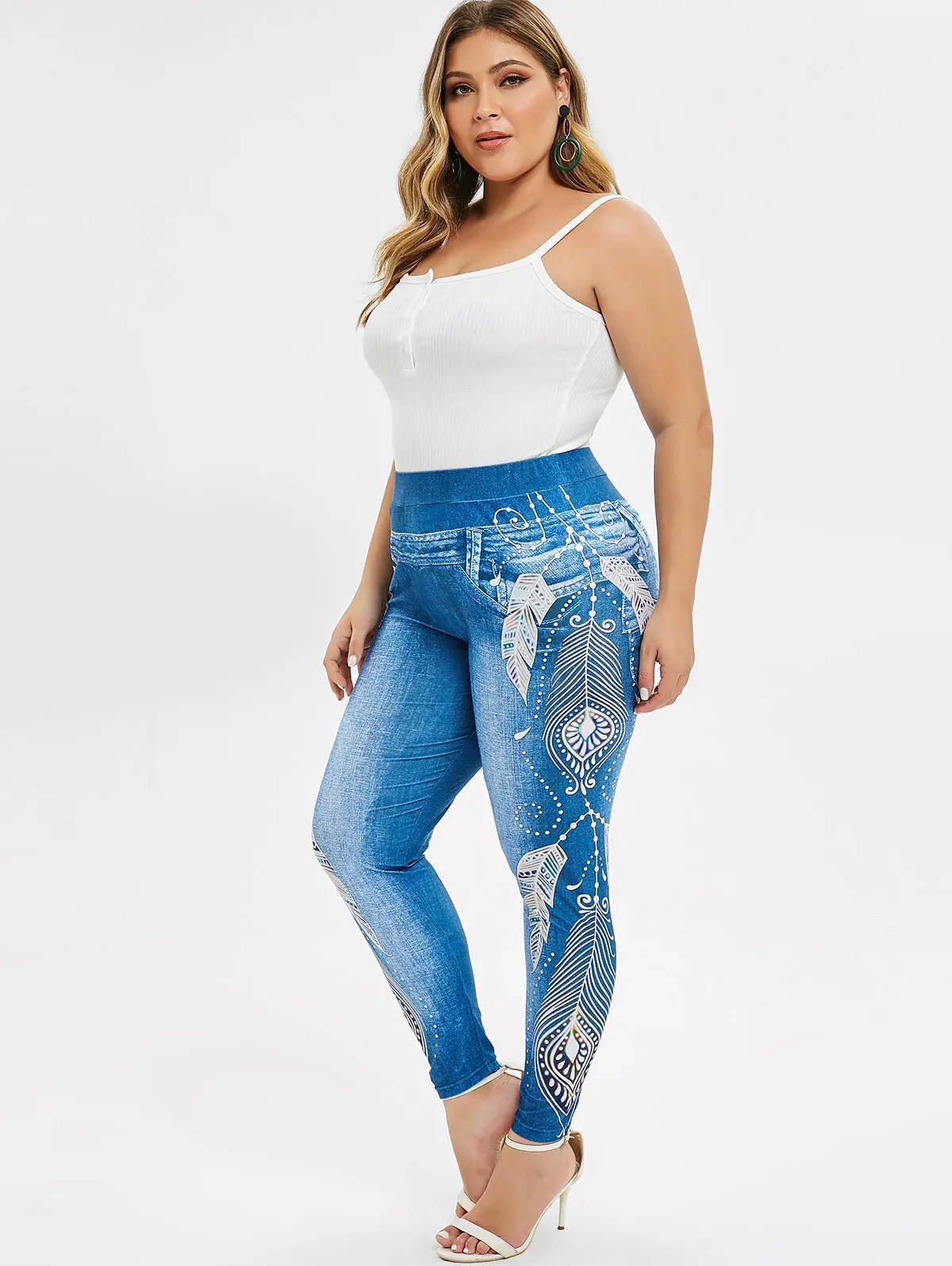 ROSEGAL плюс размер 5XL 3D Длинные голубой джинс деним леггинсы с принтами женские большие размеры Фитнес Джеггинсы на шнуровке обтягивающие леггинсы