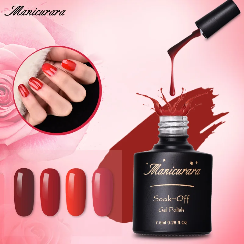 

Manicurara Nail Art Design Red Color Soak Off UV LED Nail Gel Varnish Semi Permanent Manicure Gel Nail Polish Nail Decorations
