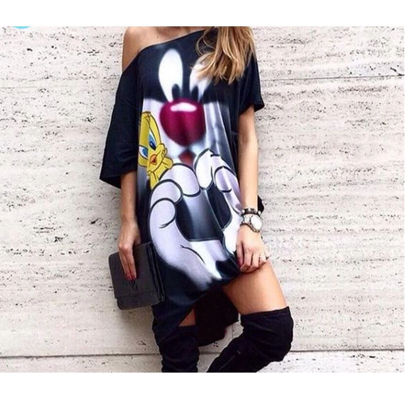 

Character Printed Women Casual Blouse One Shoulder Blouses Summer Autumn Shirts Blusas Mujer Haut Ete Punk Body Top Lady Size XL