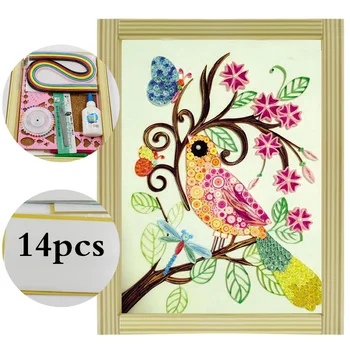 

16 colorful Quilling Paper Craft Kits 14Pcs Tool set Rolling Strips DIY Collection Home Decoration Crafts two birds Decorating