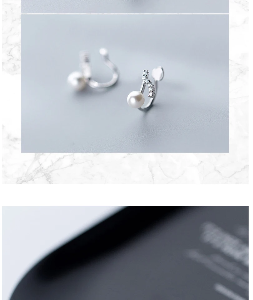 925 Sterling Silver Crystal Music Notes Ear Cuff Small Earrings For Women Flower Ear Clip Female Clip Earrings Without Piercing (10)