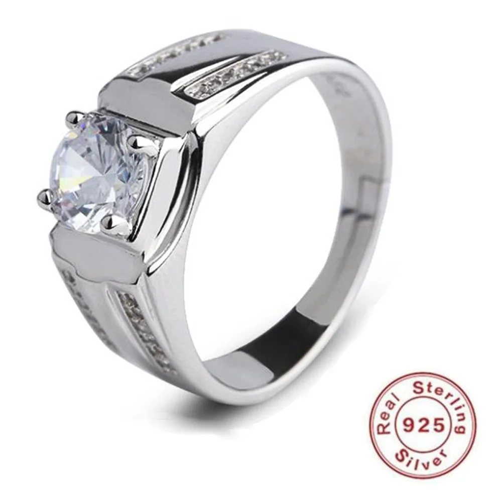 

YKNRBPH S925 Sterling Silver Open Diamond Ring Men's Zircon Weddings Ring Jewelry Gift