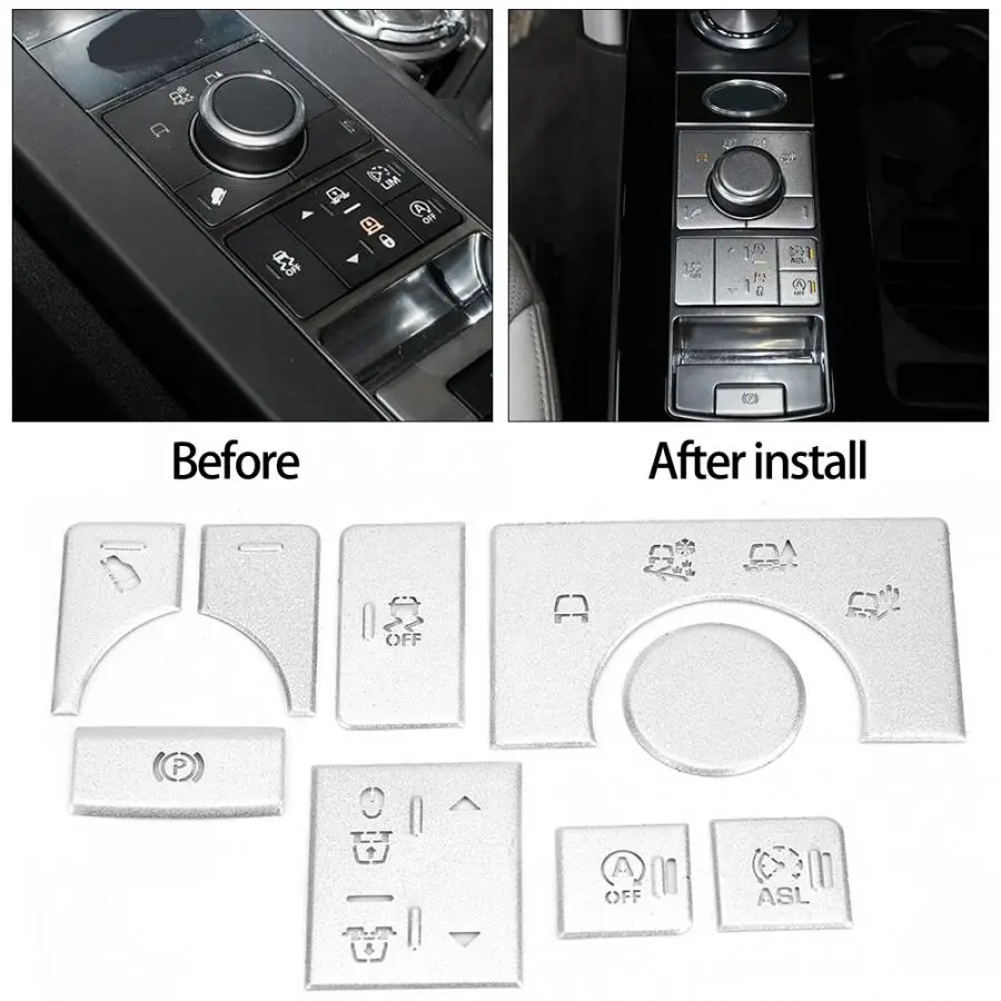 

Car Button sticker 9PCS Alloy Interior Center Console Mode Button Sticker for Land Rover Range Rover Sport 2014 2015 2016 2017