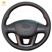 MEWANT Black Artificial Leather Car Steering Wheel Cover for Kia K2 Kia Rio 2011 2012 2013