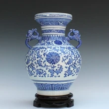 Цзиндэчжэнь керамическая голубая и белая ваза качество античная ваза синие и белые уши голубое и белое фарфоровое украшение