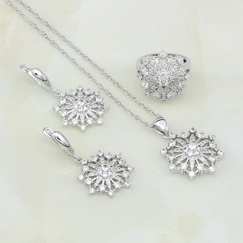 Flower 925 Sterling Silver Jewelry White Australian Crystal Necklace