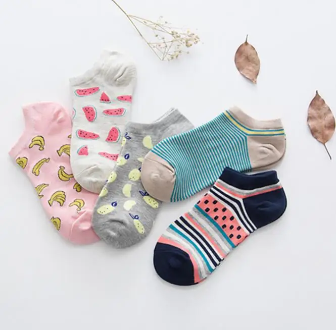 

5pair/lot Fresh fruit Invisible Short Sock Women Sweat summer comfortable cotton girl women boat ankle socks female