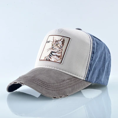 Мужская бейсбольная Кепка унисекс в стиле хип-хоп, хлопчатобумажные бейсболки для женщин, вышитая животным узором, шапка для папы, Мужская кепка с металлической буквой - Цвет: Cat Brown