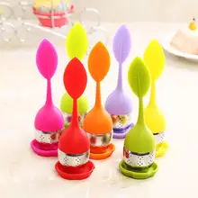 Новая чайная ложка из нержавеющей стали фильтр для заварки зеленая силиконовая крышка в форме листа чайное ситечко LX2457