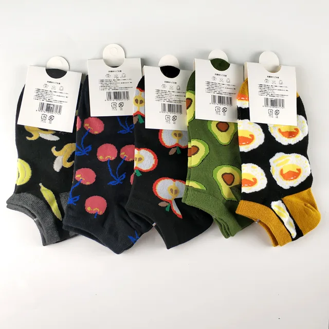 5 Pairs/lot Animal Food Fruit Avocado Zebra Burger Omelette Flamingo Socks Happy Cotton Ankle Funny Men Women Summer Casual Sock 8BC7 04