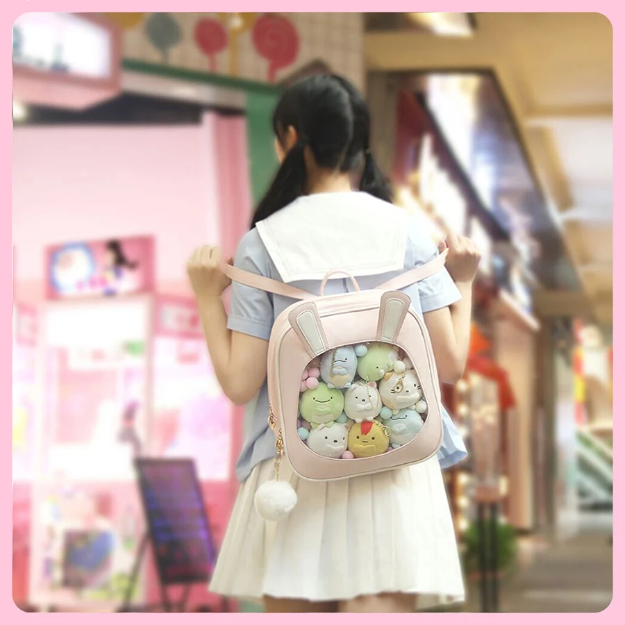 

Cute Clear Transparent Women Backpacks Rabbit Ears Women Ita Bookbags Kawaii Small Women's Travel Backpacks Girls Back Packs New