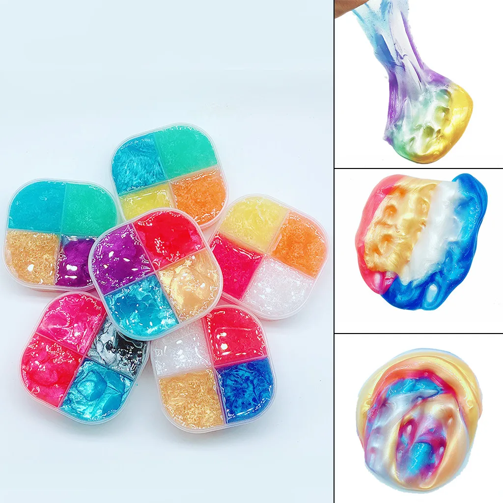 

150ml DIY Slime Charms Antistress Pearl Crystal Mud 4 Grid Cloud Slime Fluffy Putty Scented Stress Kids Soft Clay Slime Supplies