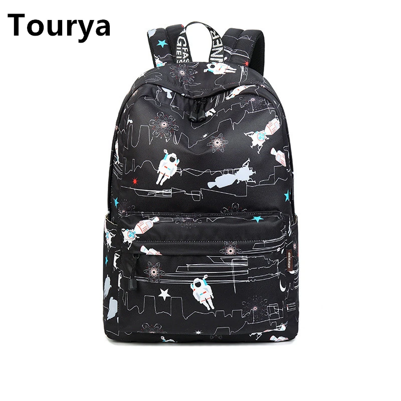 

Tourya Fashion Waterproof Polyester Women Backpack Large Capacity Astronaut Pattern Printing Girls School Bags Travel Backbag
