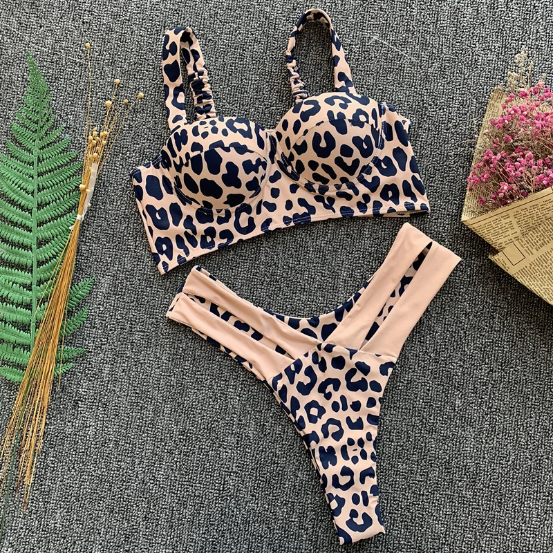 

2019 leopard bikini set bathing suit women sexy swimsuit bandage bikini tankini sling cheap push up low waisted bikinis biquinis