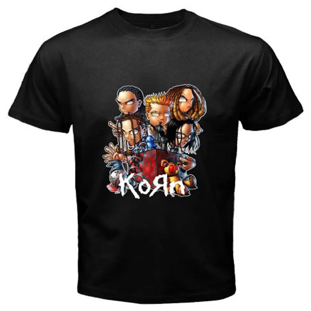 New KORN Personels Cartoon Alternative Rock Band Men's Black T-shirt Size S-3XL Men 2018 Brand Clothing Tees Casual top tee | Мужская