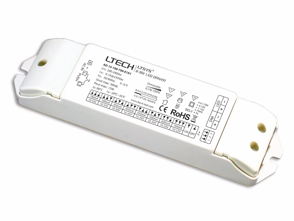 

AD-15-100-700-E1A1; 0/1-10V dimming driver;200-240Vac input;100-700mA/1-15W output