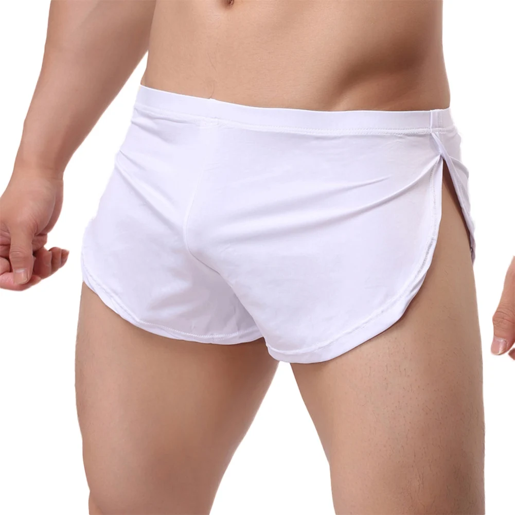 Sexy Panties Men Nylon Ice Silk Lounge Spandex Trunks Cross Shorts Low