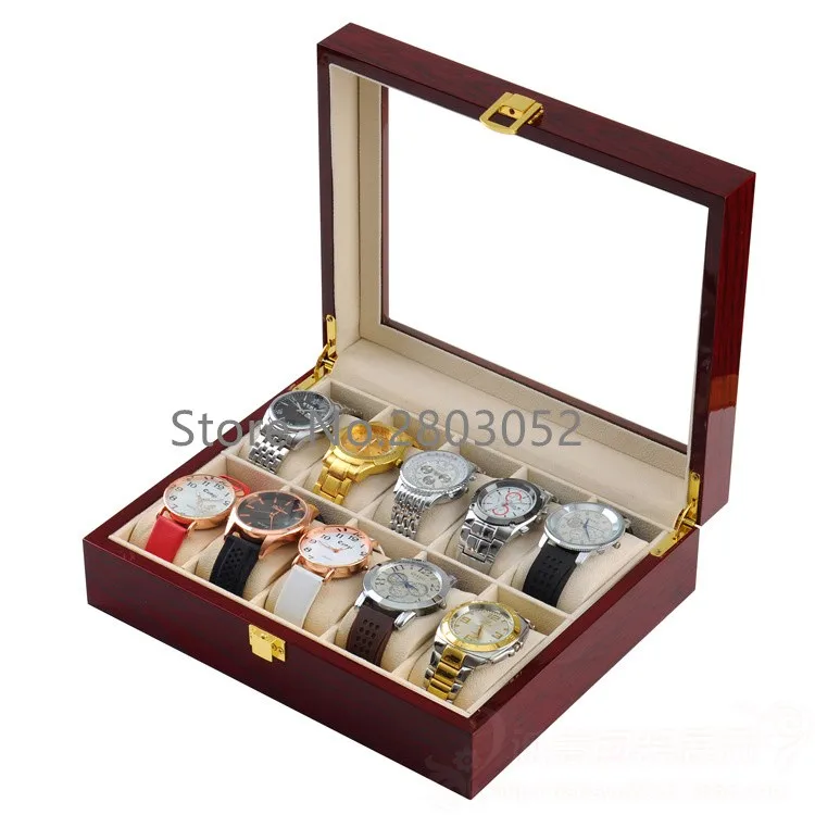 Free Shipping 10 Slots Watch Display Box Red High Light MDF Watches Box