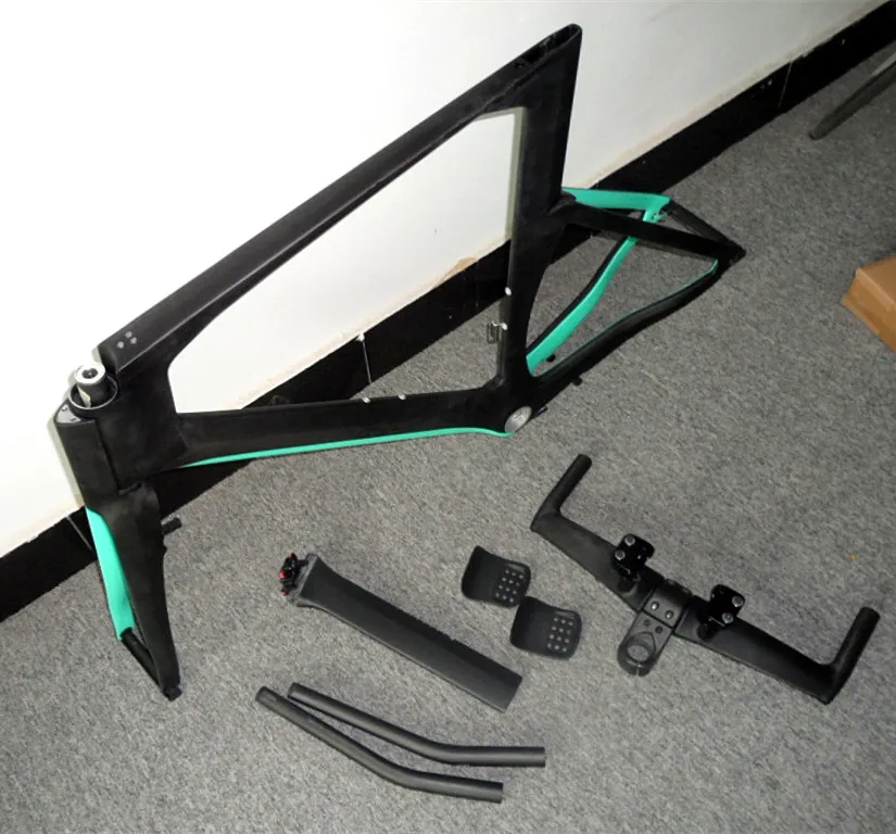 

Free shipping 2016 new popular OEM full carbon fiber toray TT frameset full set traithlon time trial frameset UD/green colors
