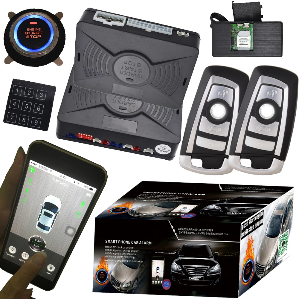 

Gps Gsm pke Car Alarm system with online real time gps Tracking System smart phone app control central lock start stop engine