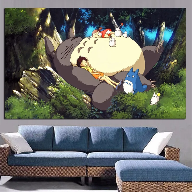 Print Hayao Miyazaki Totoro Neighbor on Canvas Anime Movie Art Poster Modern Cartoon Wall Picture for Living Room Cuadros Decor (2)