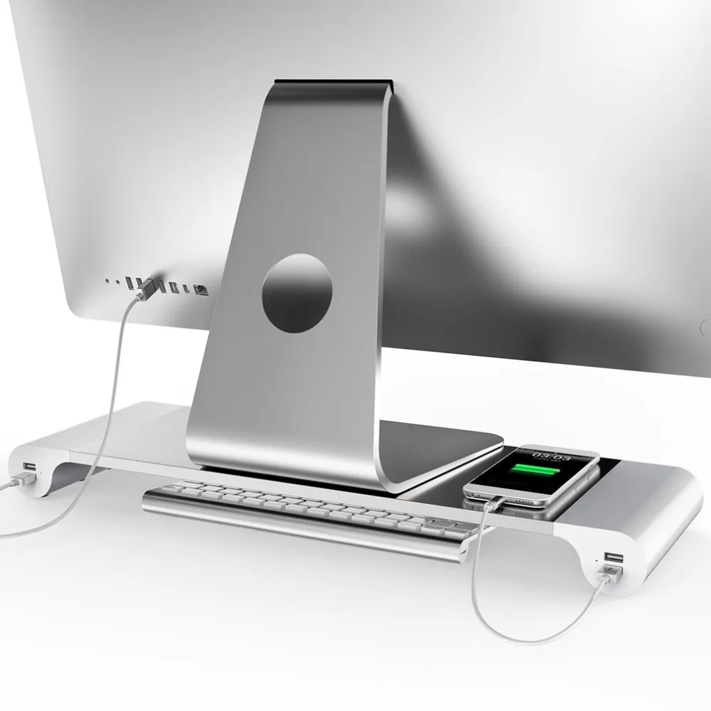 

LESHP Universal Aluminum 4 Ports USB Laptop Computer Monitor Holder Bracket Save Space Heighten Stand For PC Computer For Apple