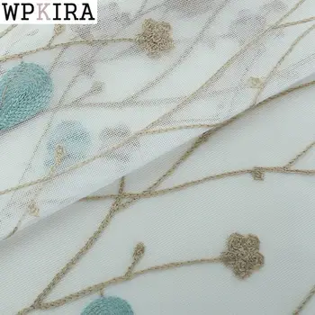 

Blue Leaves Flower Embroidered Sheer Curtain For Living Room Curtains bedroom kitchen Window Treatment Voile Drapes M044&30