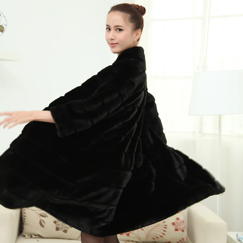 

Nerazzurri Faux Fur Coat 2017 Winter Long Plus Size 4XL 5XL 6XL Coats Women Striped Synthetic Rex Rabbit Fur Jacket Outerwear