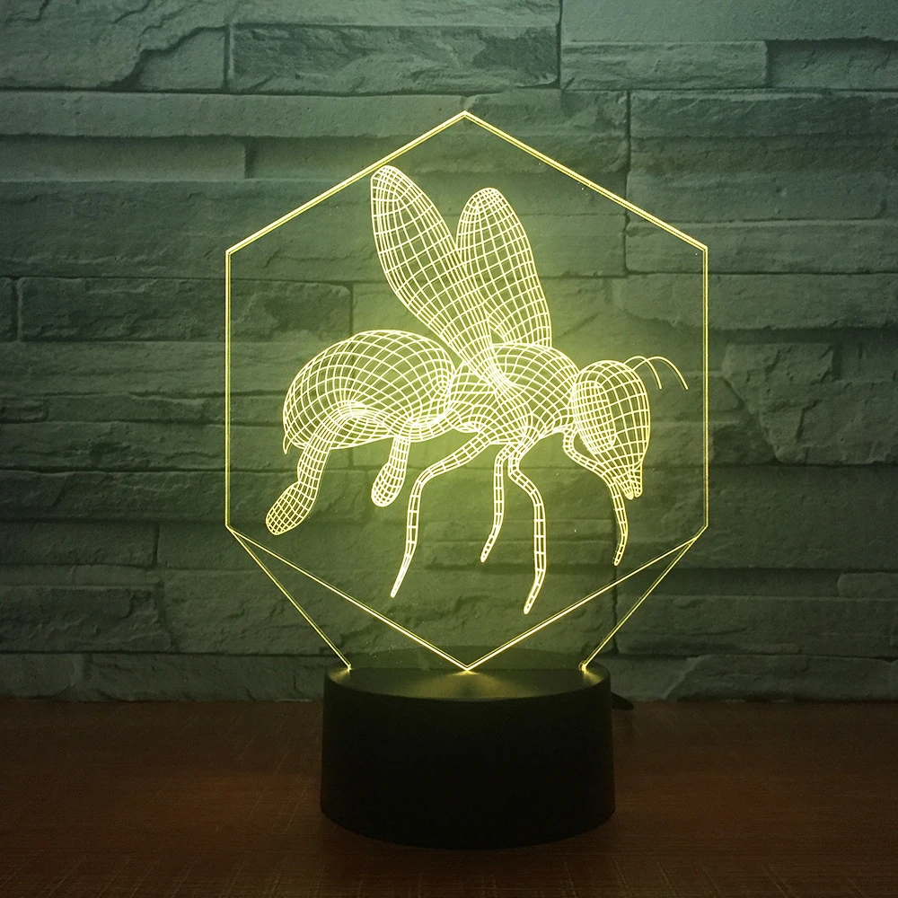 7 цветов Изменение 3D Светодиодная лампа пчелы форма настольная лампа спальня декор Atmospheres ночник ребенок свет сна освещение