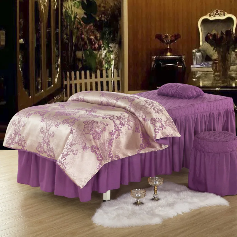 

5 Pcs Luxury Beauty Salon Bedding Skirt Duvet With Inner Pillow Massage Spa Use Bed linen Jacquard Europe Style
