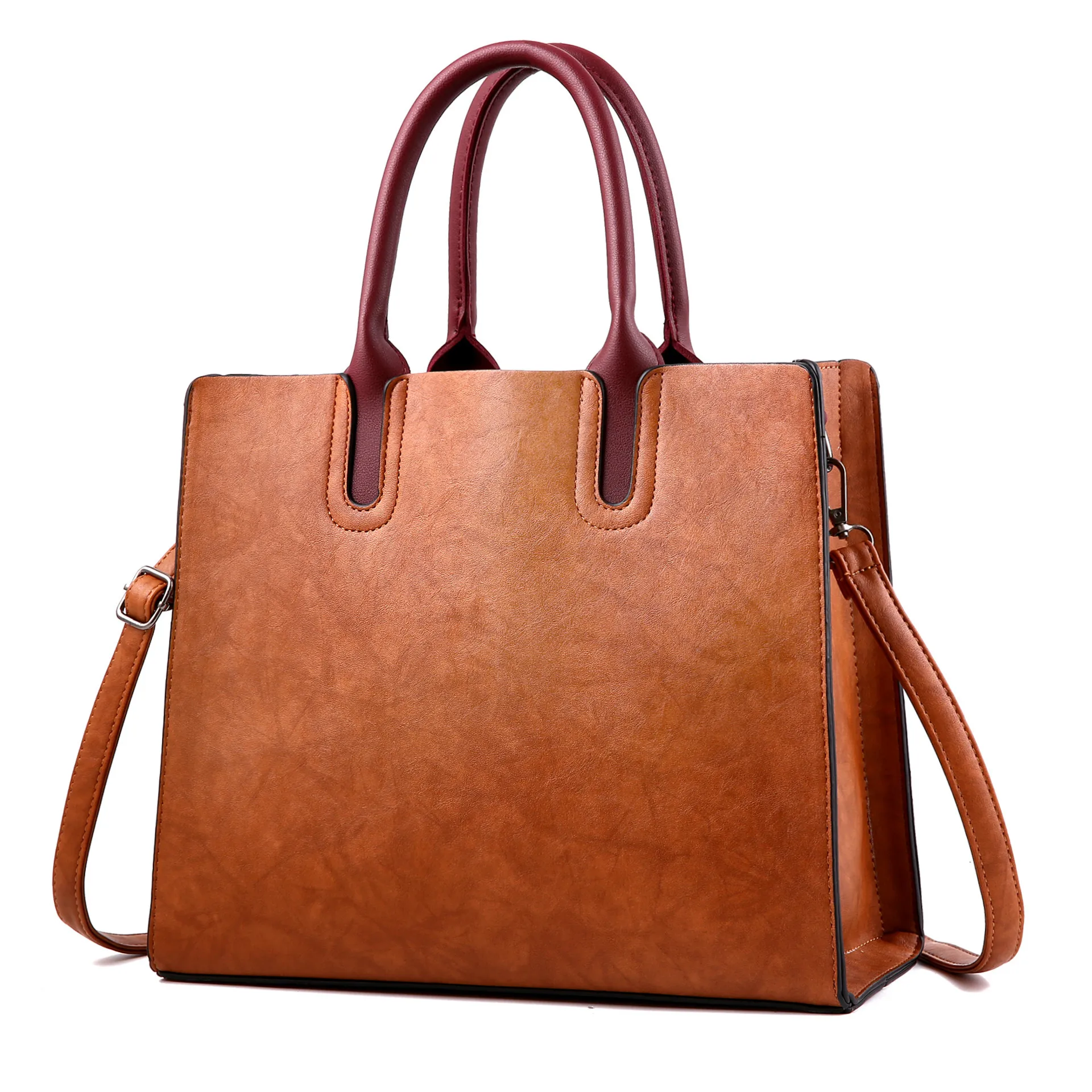 

High Quality Leather Women Handbags Solid Vintage Handbags Cross-border Goods Simple Handbag Large Tote Shoulder Messenger Bags