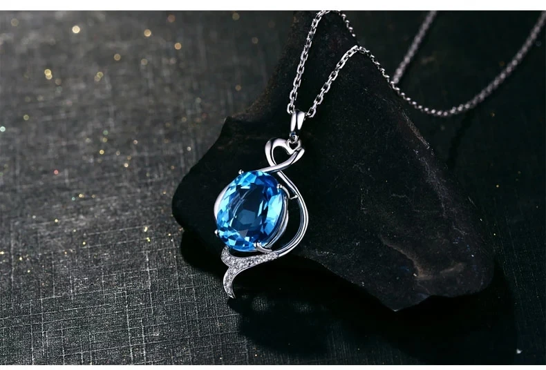 CaiMao 18KT/750 White Gold 6.39 ct Natural IF Blue Topaz & 0.09 ct Round Cut Diamond Engagement Gemstone Pendant Jewelry