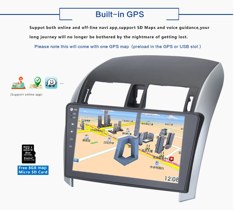 Perfect 10.2" Android 8.1 Car GPS for Toyota Corolla 2007-2011 Car 2 din radio Navigation 2Gb Ram+16Gb Rom Quad core 64bit HDMI 3