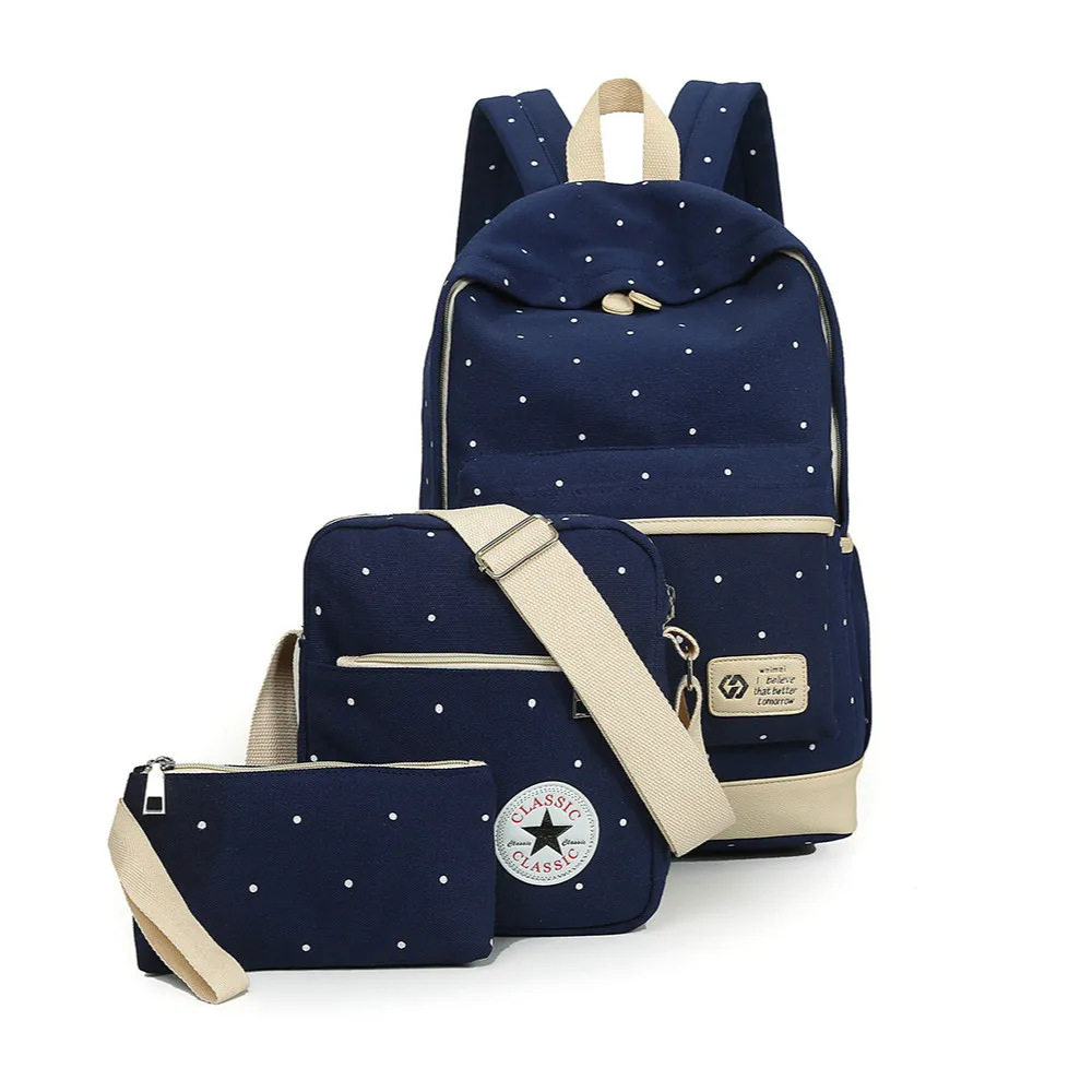 

fresh Canvas Women Backpack big girl student book bag with purse laptop 3pcs set bag high quality ladies school bag for teenager