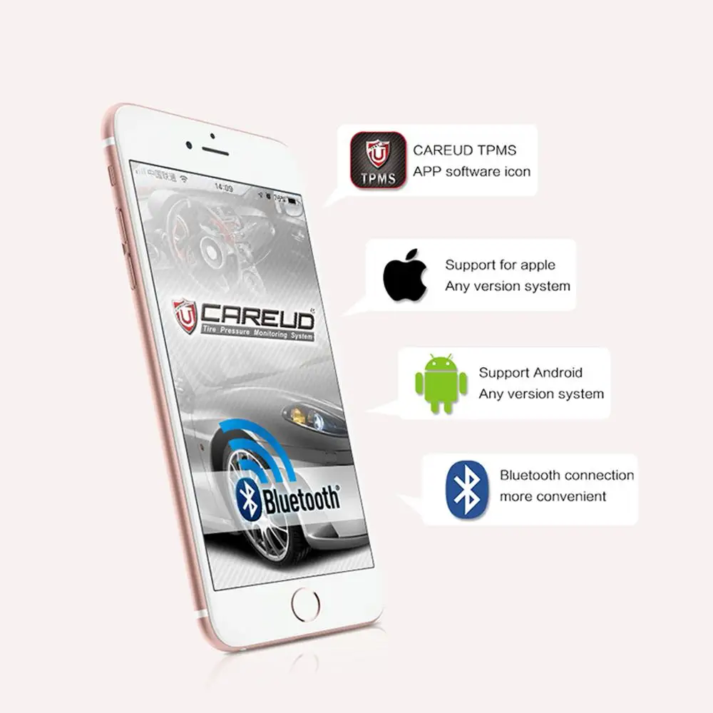 TPMS мотоциклетная система контроля давления в шинах Moto Bluetooth 4,0 с низким энергопотреблением внутренний внешний для IOS Android