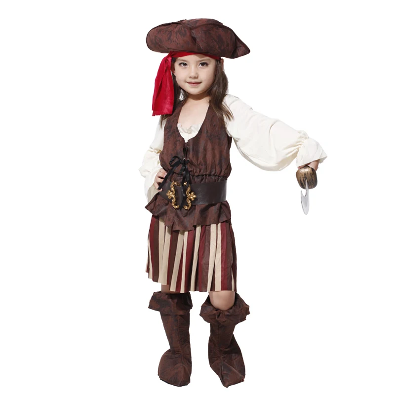 На год, костюм для хеллоуина для девочки пирата из мультфильма «Капитан Америка»; костюм Джек костюм Джека Воробья шляпа ребенка с изображением персонажа фильма «Пираты Карибского моря» платье для костюмированной вечеринки