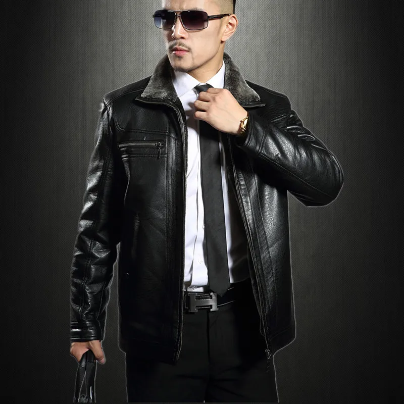 2015 New Casual Men's Genuine Sheepskin Leather Down Jackets With Detachable Real Rabbit Fur Collar Black Long Coats For Winter - StoreMogul Clothing Outlet