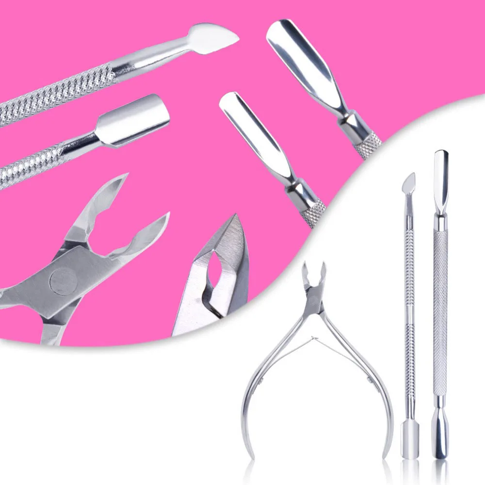 

Hot Sale 3pcs/set Pro Stainless Steel Cuticle Nippers Nail Clipper Cutter Nail Art Tools Spoon Pusher Toe Manicure