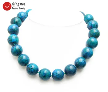 

Qingmos Trendy Natural Chrysocolla Stone Necklace for Women with 20mm Round Green Chrysocolla Chokers Necklace Jewelry 17" n6480