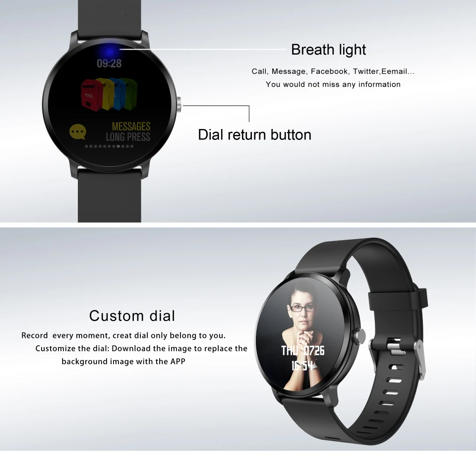 Sport watch smart tempered glass, waterproof, Android IOS Custom Dial