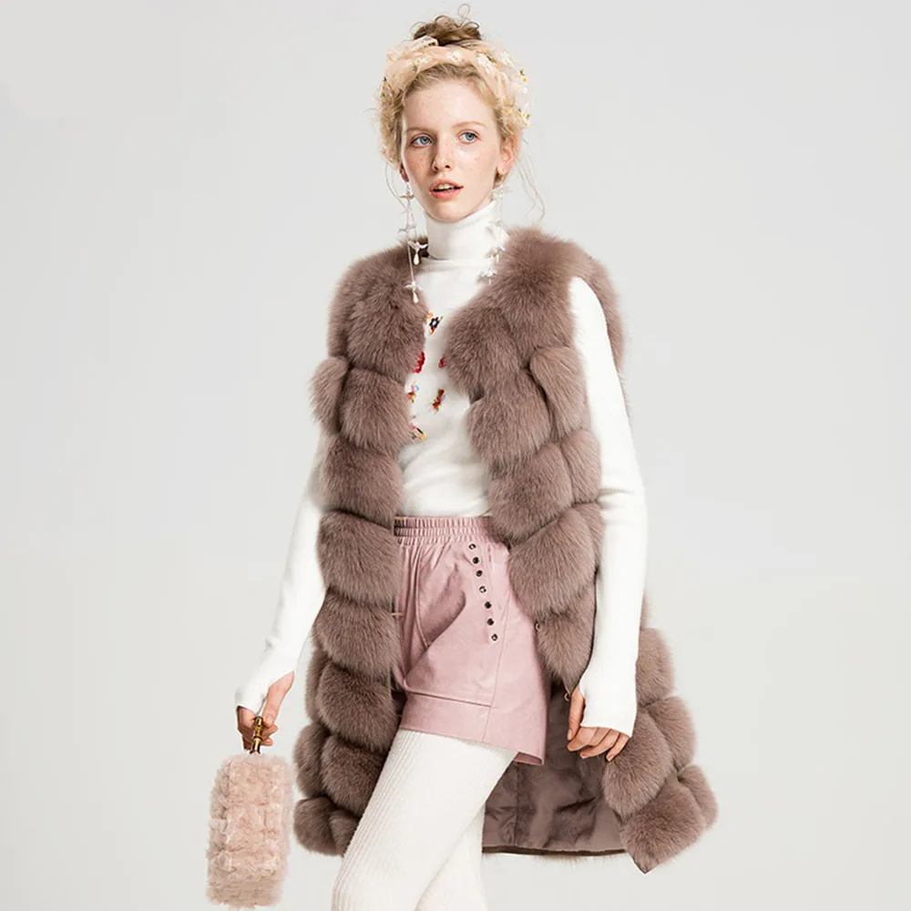 

TOPFUR 2019 Fashion Natural Real Fox Fur Vest For Women Female Brown Square Long Vest Outerwear Leather Jacket Women Winter Coat