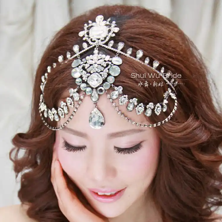 ブライダルウェディングティアラ高級額斑半貴石ヘアバンド 3 点額ティアラウェディングヘアアクセサリー Fountain White Accessories Desktopaccessories Bling Aliexpress